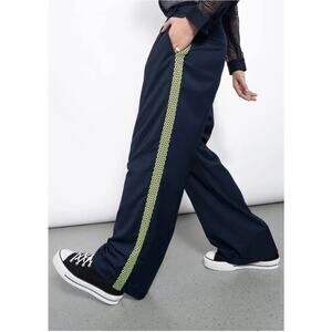 WILDFANG Empower Colorblock Mesh Stripe Wide Leg Trousers Pants Blue Neon 12
